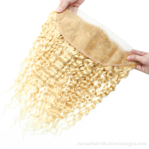 Wholesale 613 Cuticle Aligned Virgin Hair,Russian Blonde Virgin Human Hair Bundles With Closure,4x4 5x5 13x4 13x6 Lace Closure